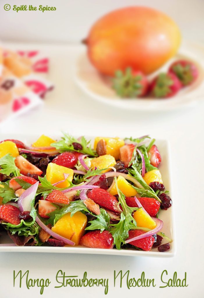Mango Strawberry Mesclun Salad - Spill the Spices